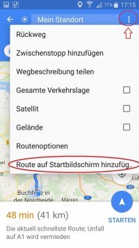 Google Maps Route auf Startbildschirm
