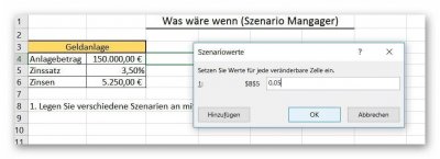Excel 2016 Szenario Werte festlegen
