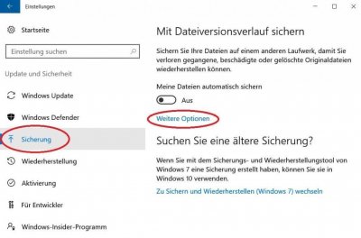 Windows 10 Sicherung Einstellungen