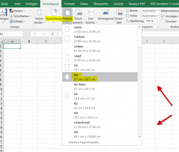 Seitenformat in Excel einrichten