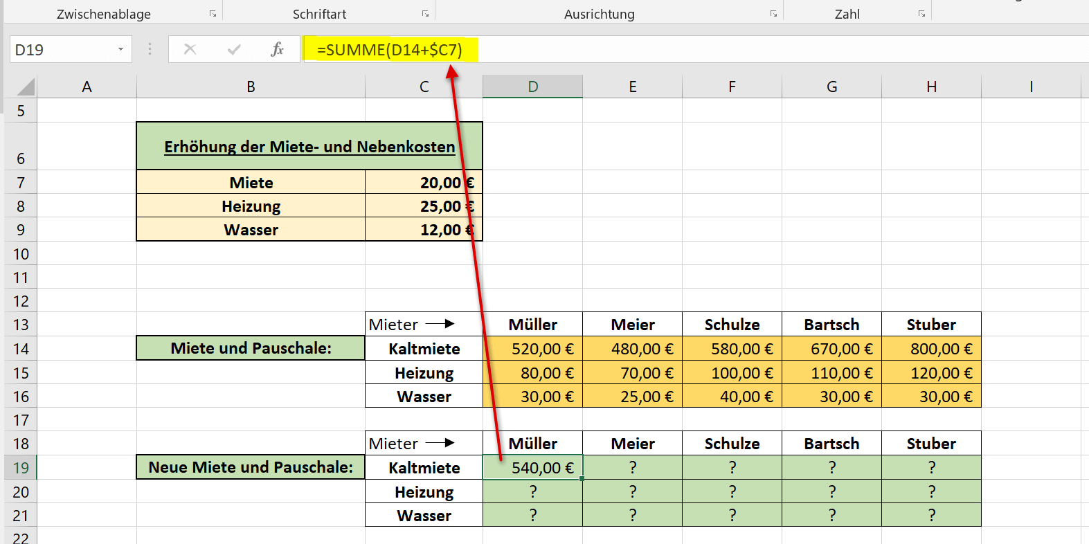 Gemischte Bezüge in Excel Abb.1