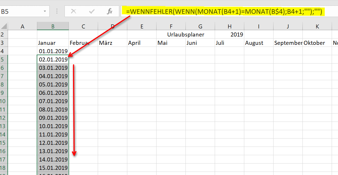 Kalenderfunktion mit WENNFEHLER