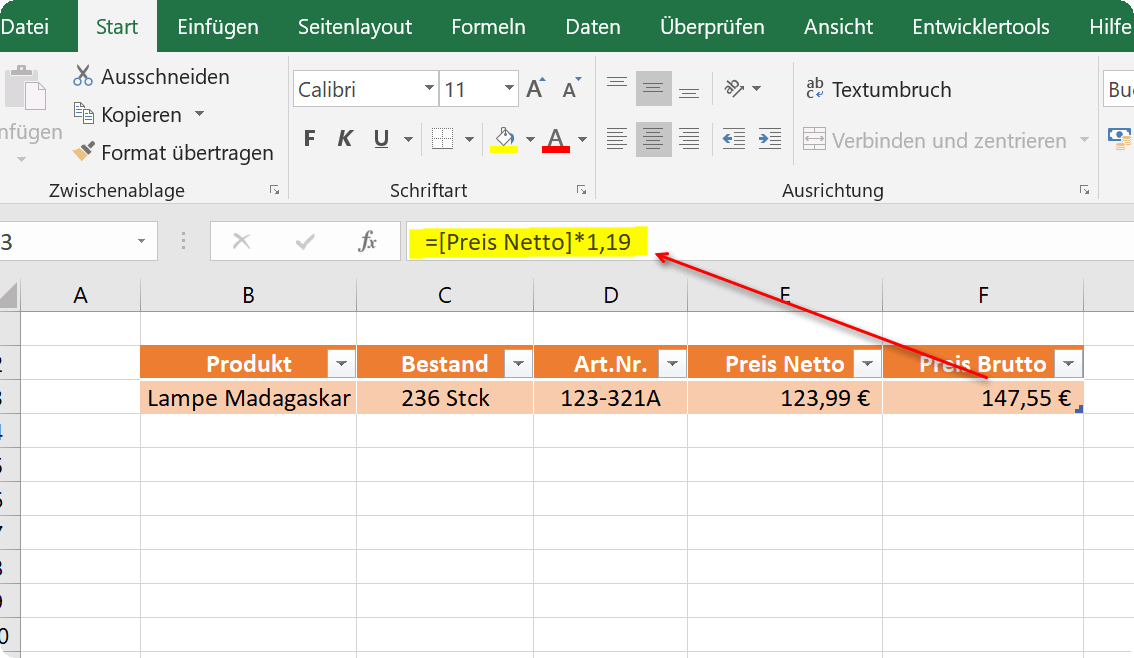 Rechnen mit dynamischen Tabellen in Excel