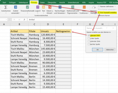 Automatisch von Excel Namen vergeben lassen