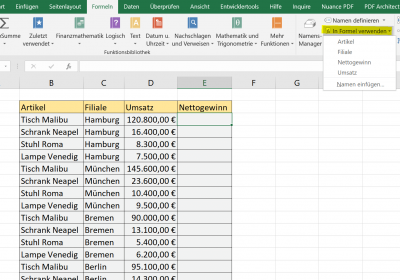 Benannte Bereiche in Excel verwenden
