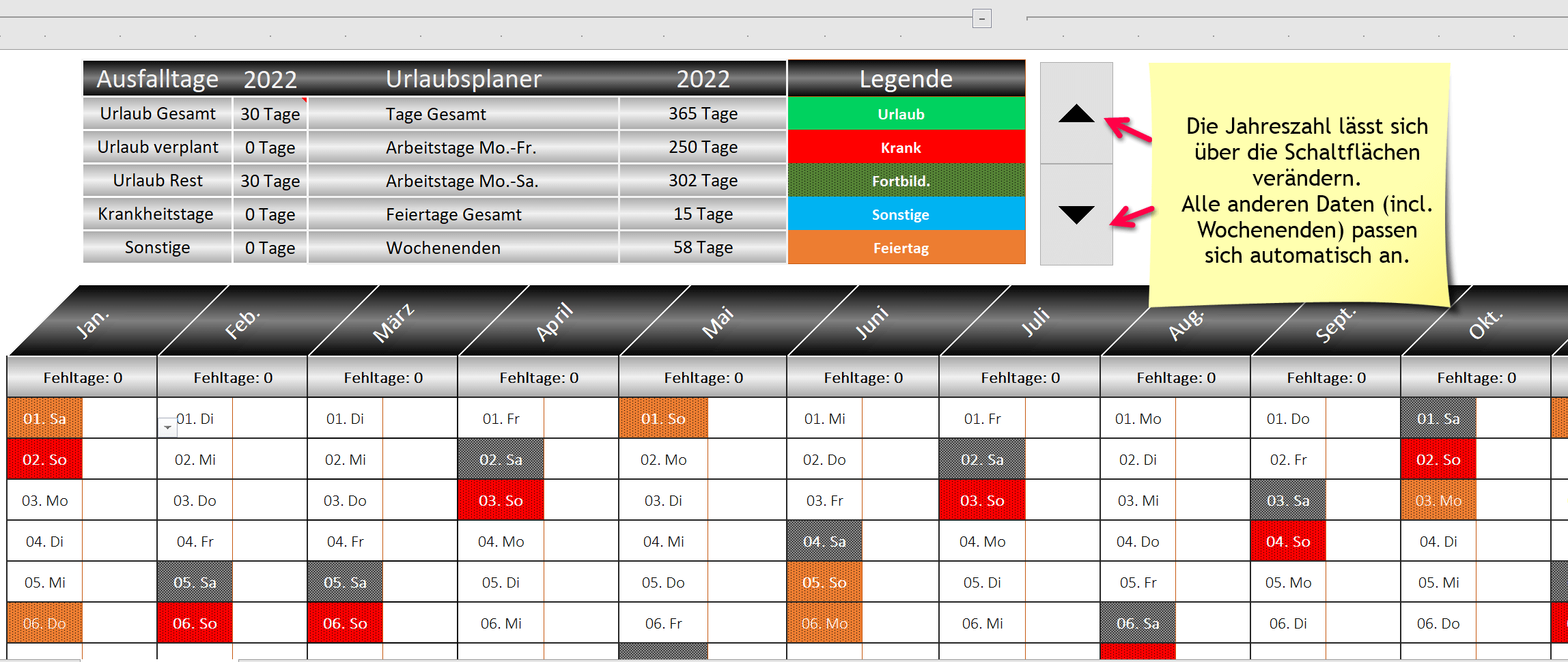 Excel Urlaubsplaner 2022 V1.2 - Abb.1.1