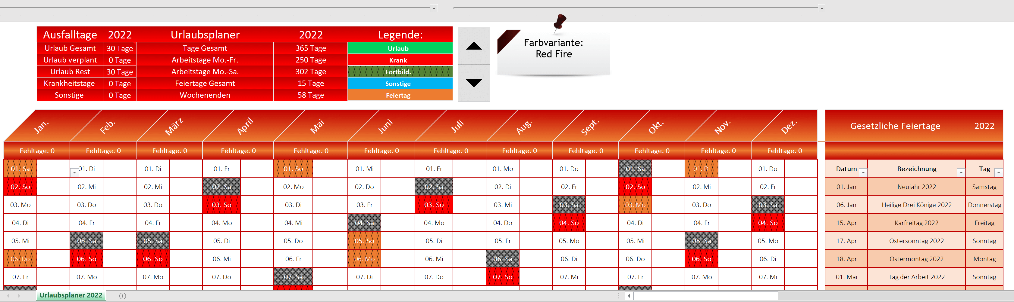 Excel Urlaubsplaner - Red Fire 1.2