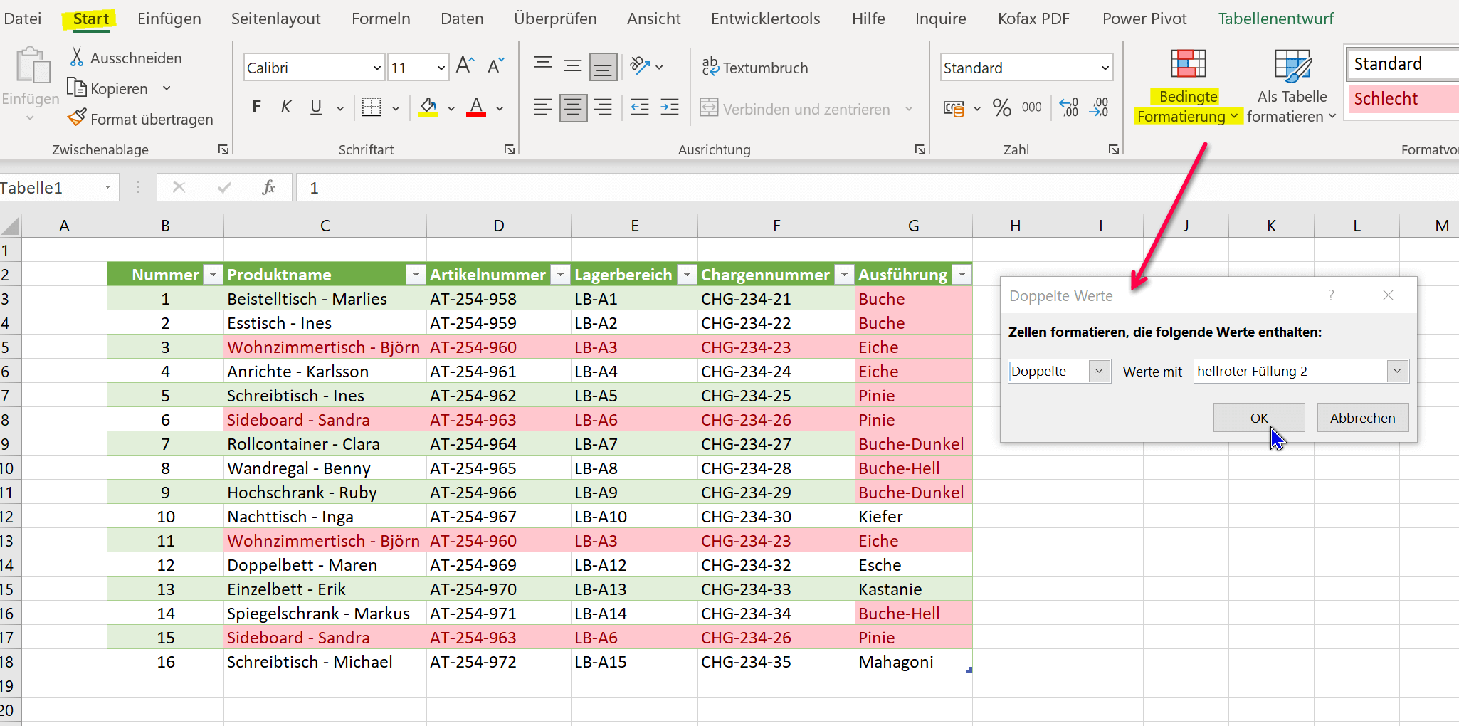 Doppelte Werte in Excel markieren nicht loeschen