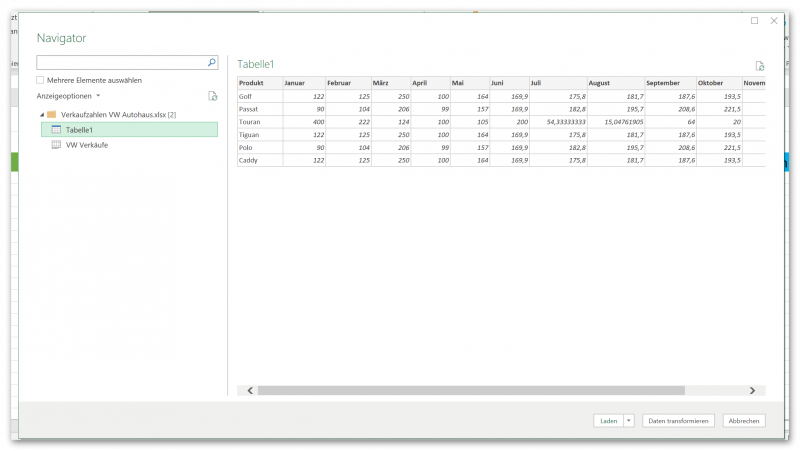 Excel Datenabfragen-Navigator Abb.2