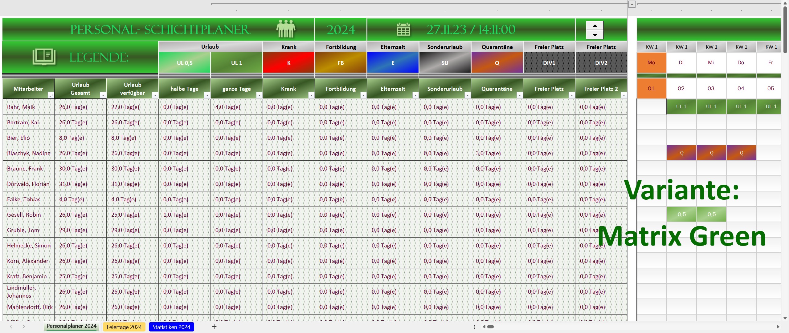 Excel Personalplaner 2024 - Matrix Green-01