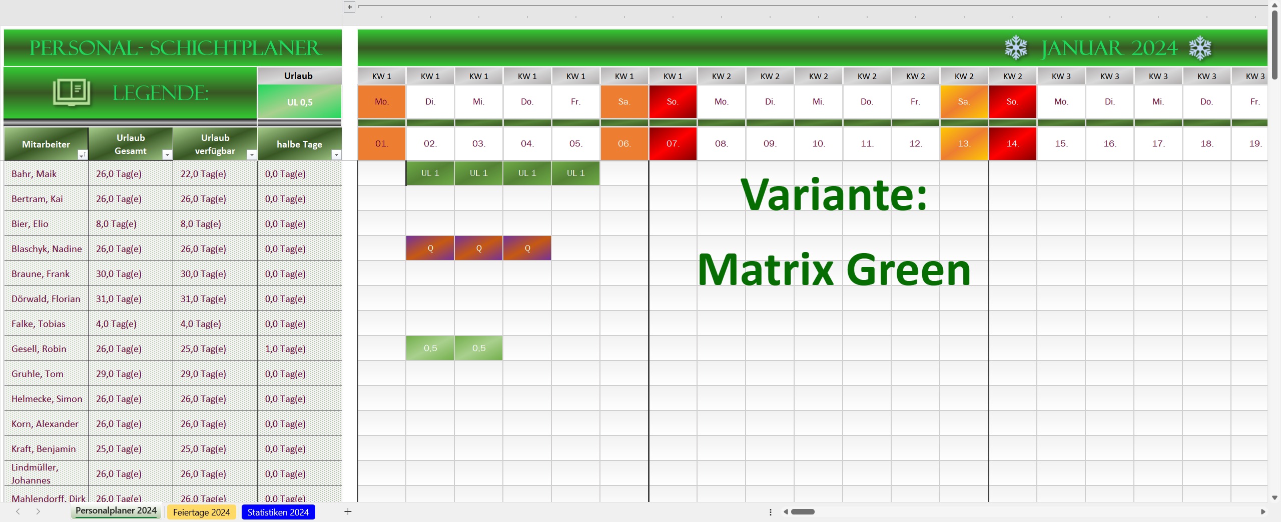 Excel Personalplaner 2024 - Matrix Green-02