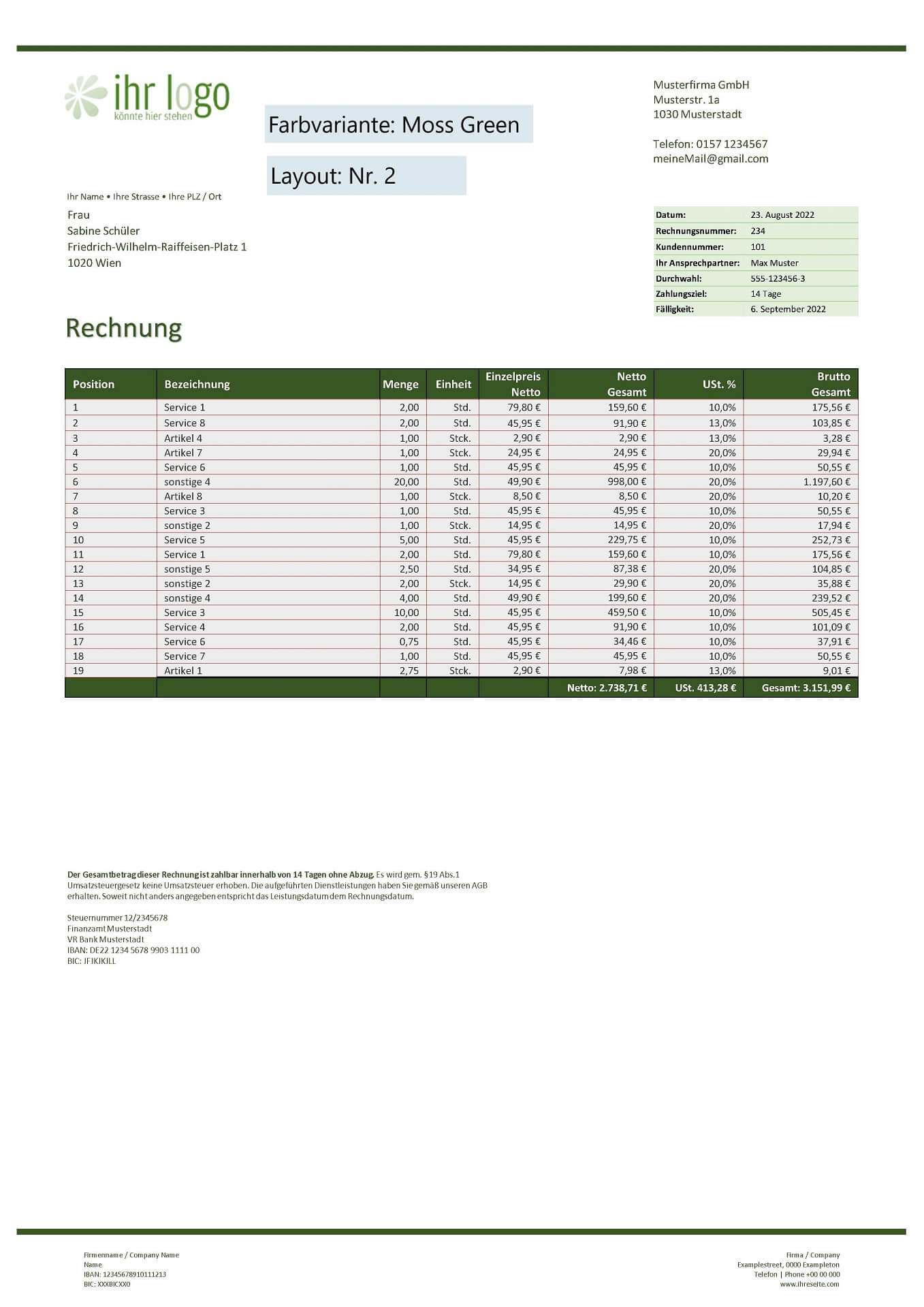 Rechnungsvorlage Oesterreich - Moss Green- Layout2