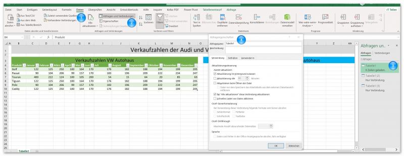 Datenabfragen in Excel aktualisieren