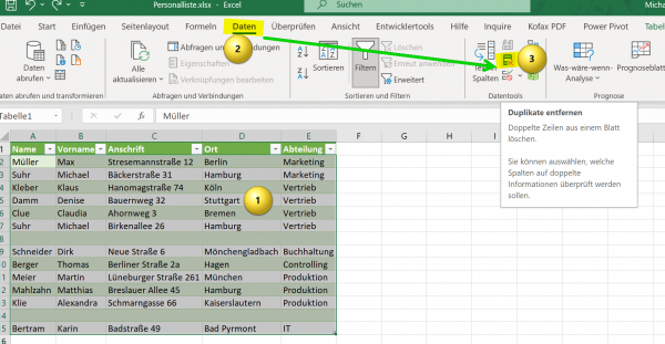 Duplikate in Excel entfernen-Option 1