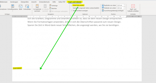 Kopfzeile und Fusszeile in Word - Erste Seite anders in Word