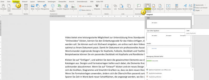 Kopfzeile und Fusszeile in Word - Erste Seite anders in Word
