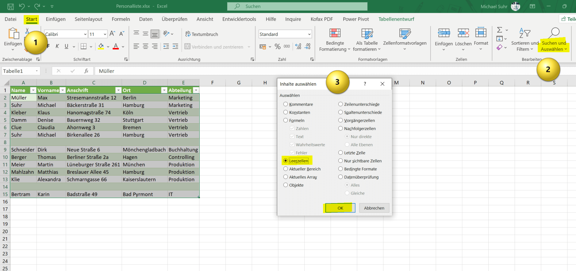 Leere Zellen in Excel entfernen mit Suchfunktion