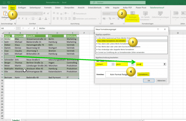 Leere Zellen in Excel entfernen mit bedingter Formatierung