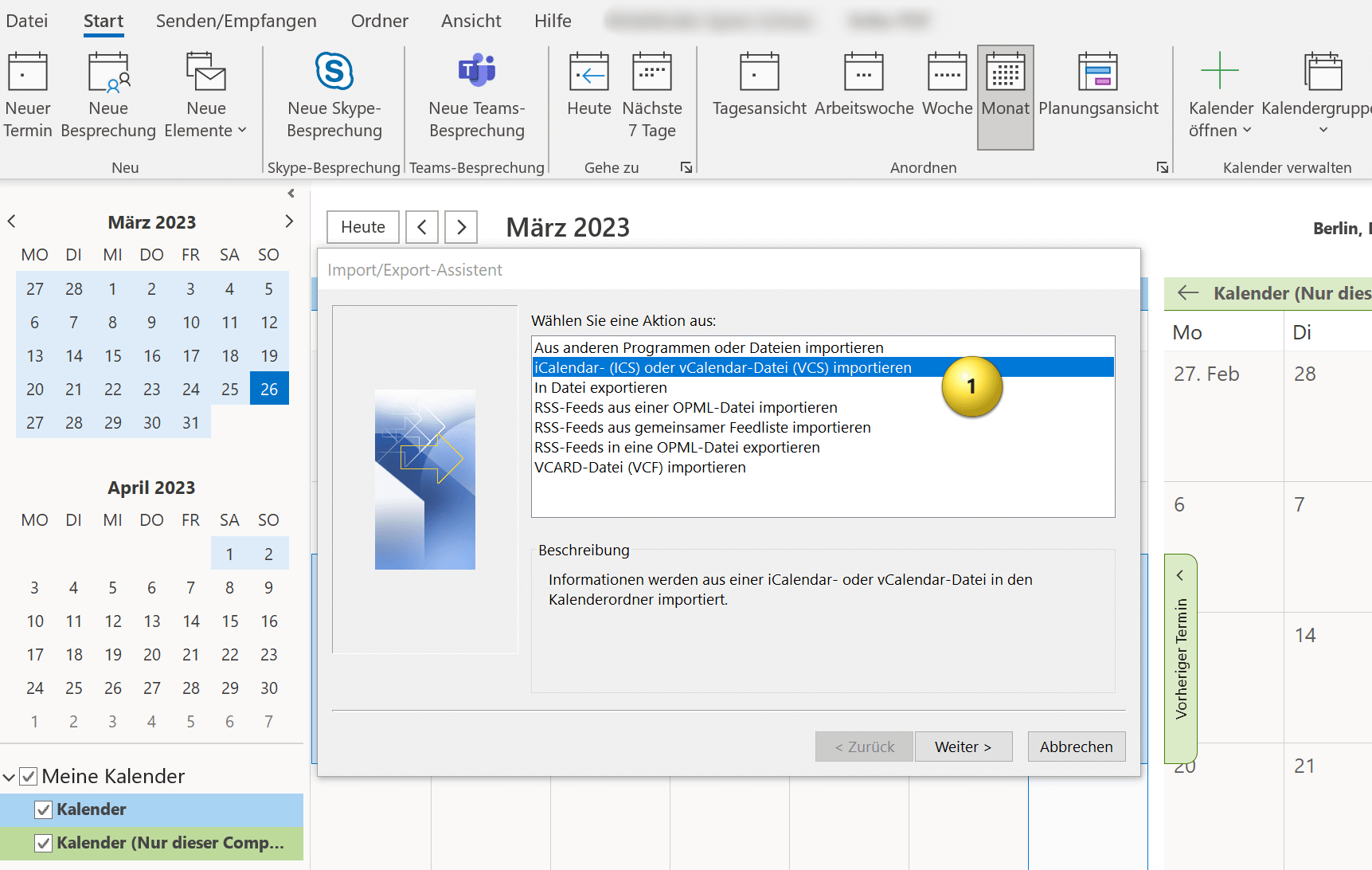Outlook Kalender iCal Datei importieren Abb.2