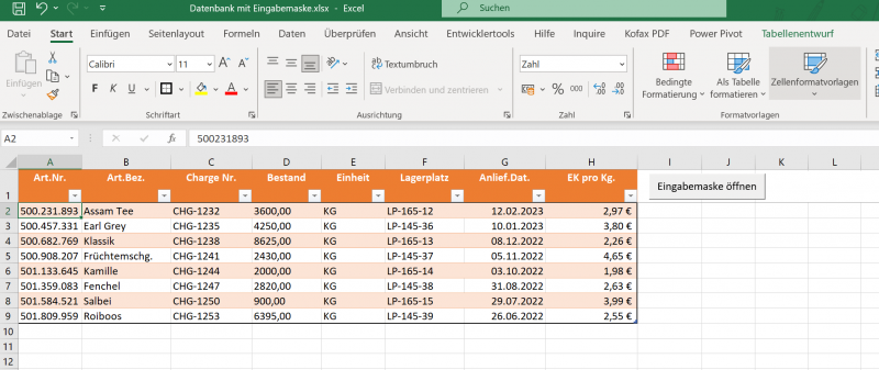 Excel Datenbank mit Eingabemaske