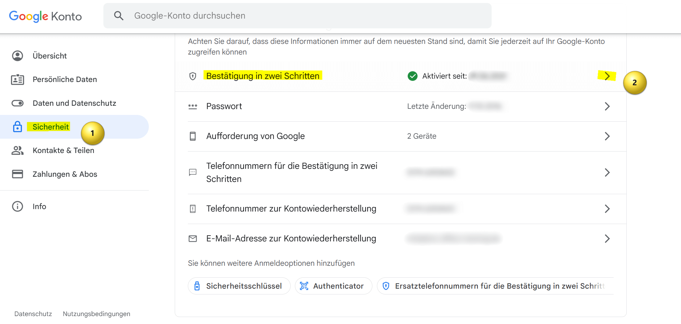 Google Backup Code einrichten Abb.1
