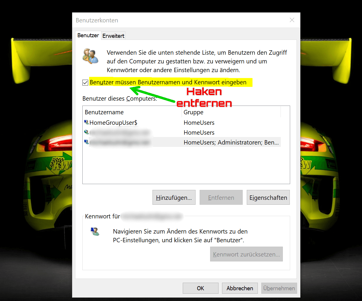 Windows Passwort deaktivieren
