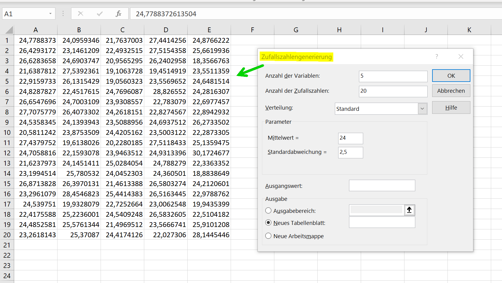 Zufallszahlen in Excel mit Datenanalyse Abb.2