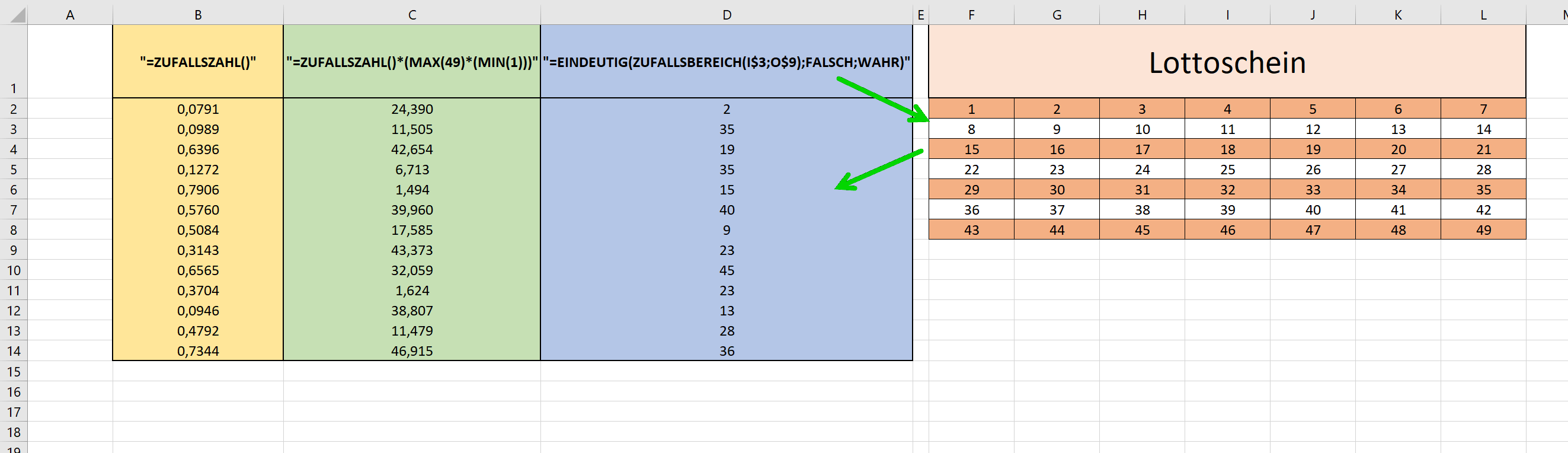 Zufallszahlen mit Funktion in Excel